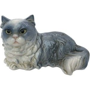 Goebel Light Blue/White Cat Laying Figurine Large. W Germany Very Good shape.